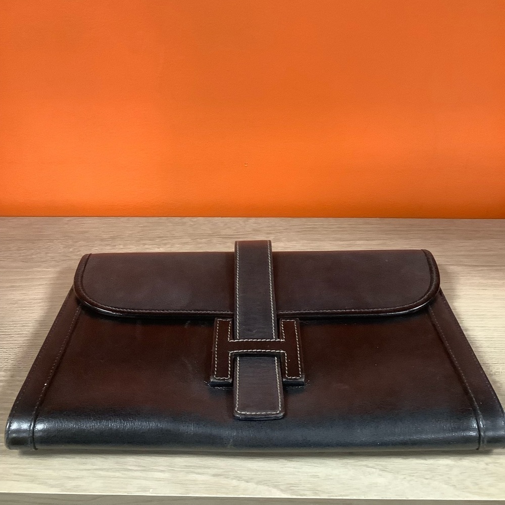 Italian Black Leather Medium Clutch - Picture 5 of 10